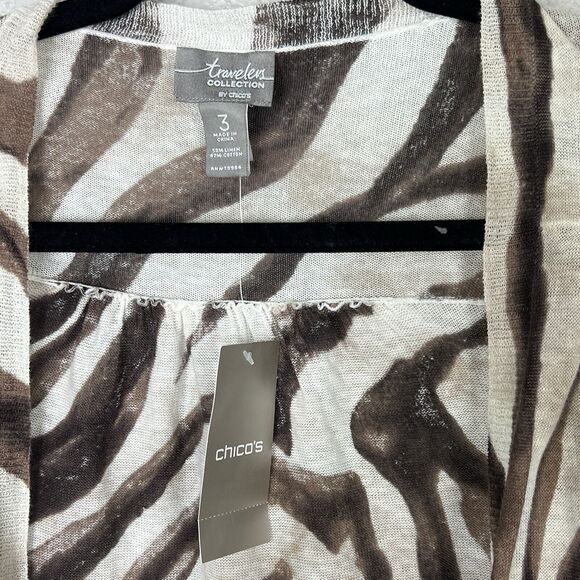 New Chicos Size XL Linen Blend Cardigan Zebra Animal Print Casual Neutral - Picture 4 of 6
